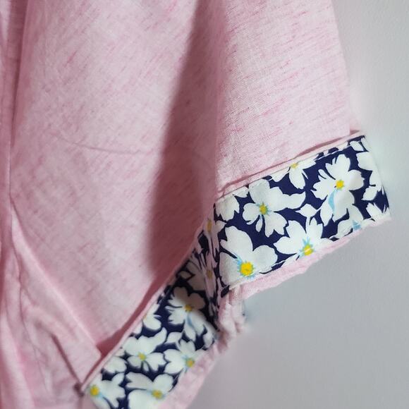 Denim & Flowers, pink, men's, relaxed button up, flower sleeve trim, new - Picture 5 of 7